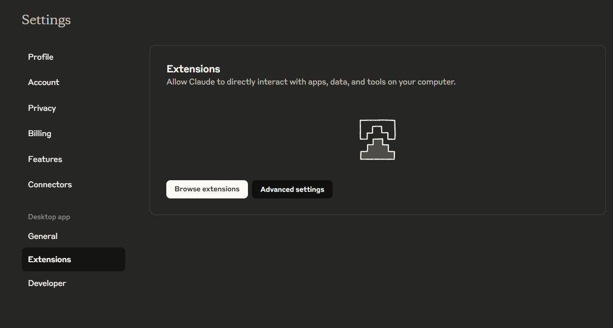 Go to advanced settings from Extensions