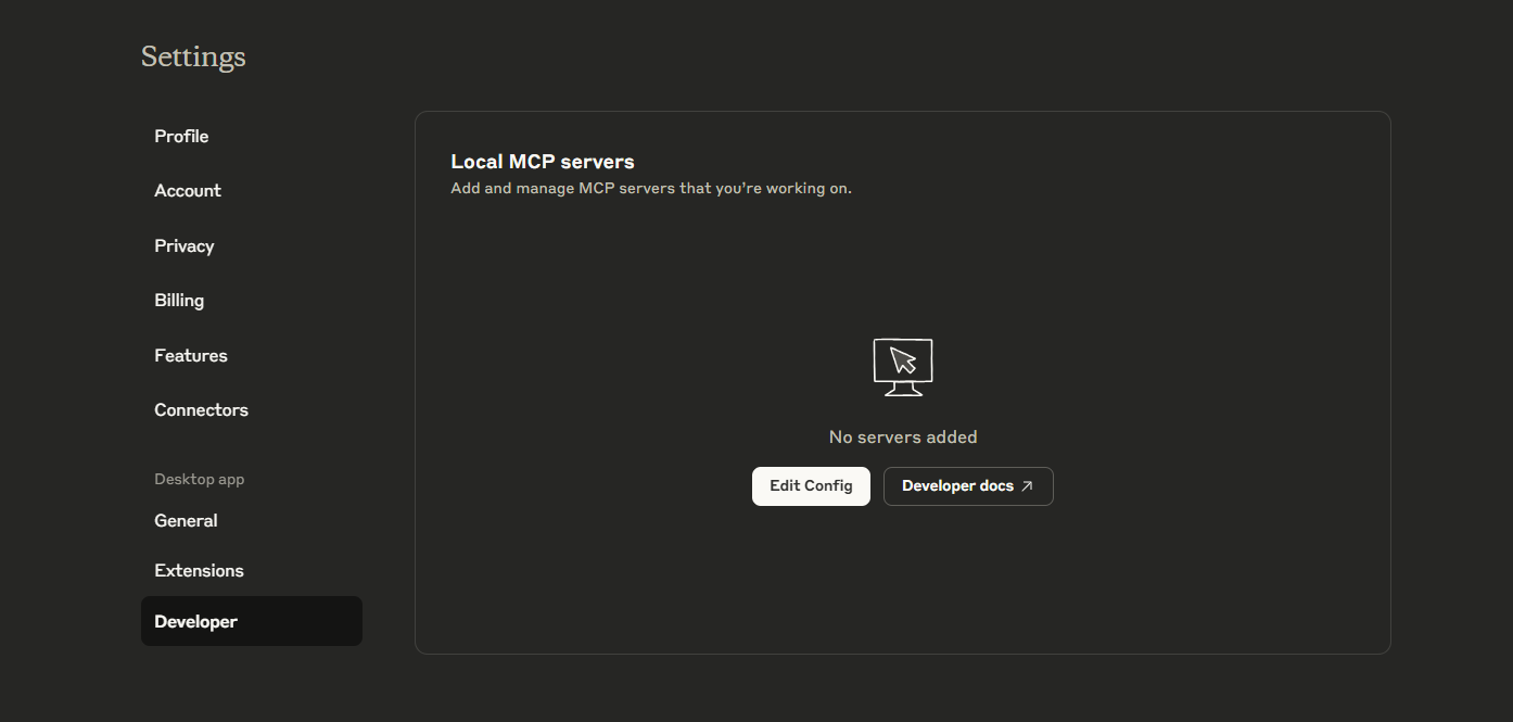 Select Developer then Edit Config